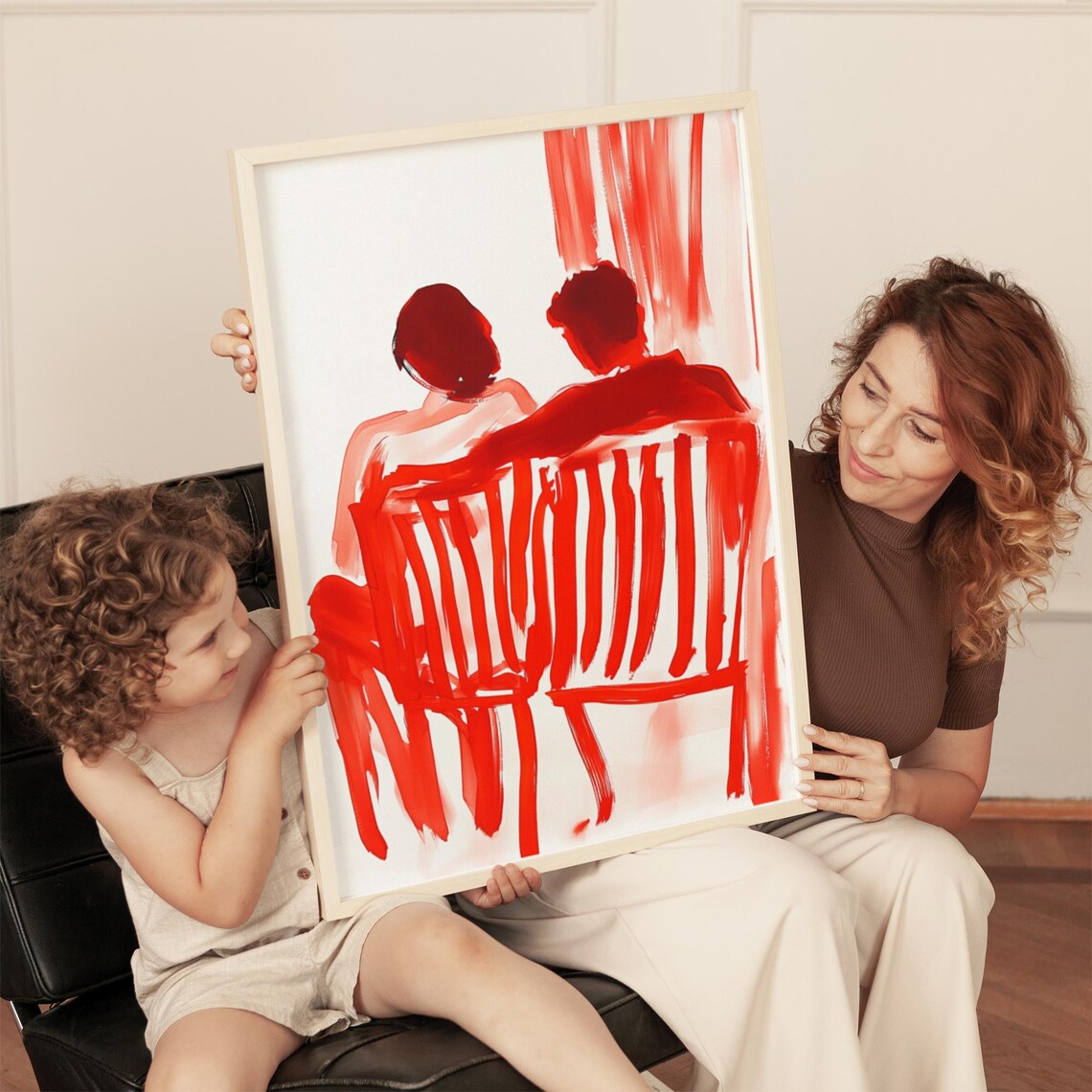 Couple On Red Bench, Minimalist Watercolor Art Print - Image 5
