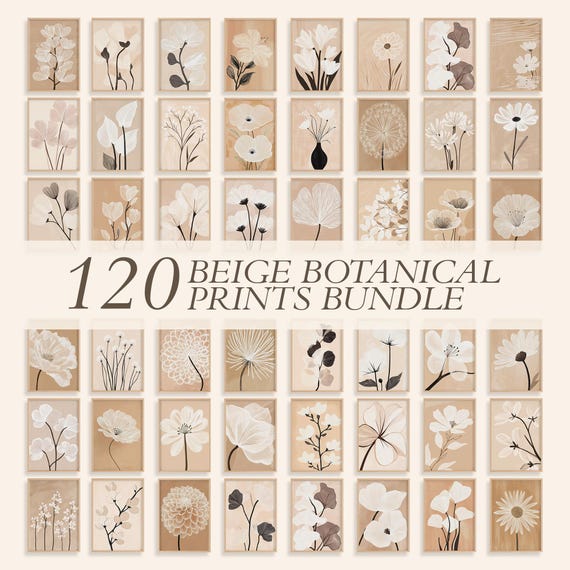 Beige Botanical Wall Art Bundle Set of 120 Prints