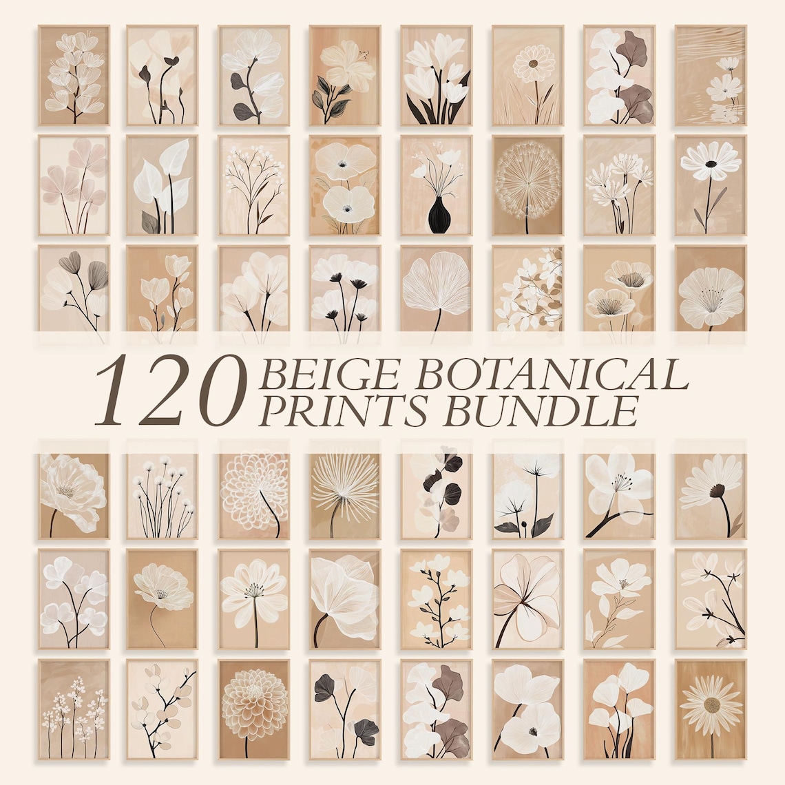Beige Botanical Wall Art Bundle Set of 120 Prints