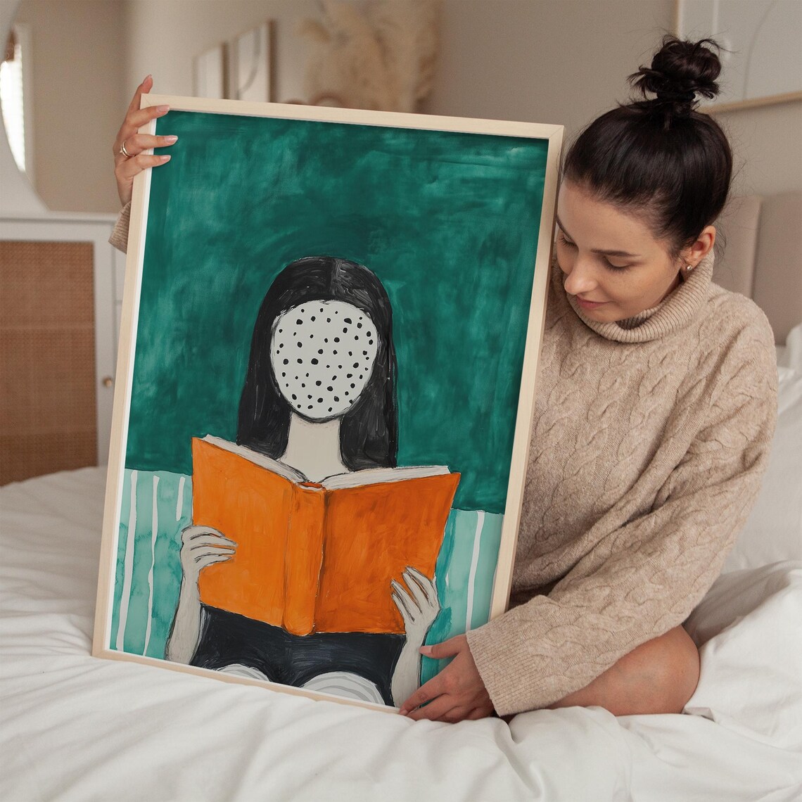 Abstract Reading Woman, Minimalist Book Lover Decor - Image 2