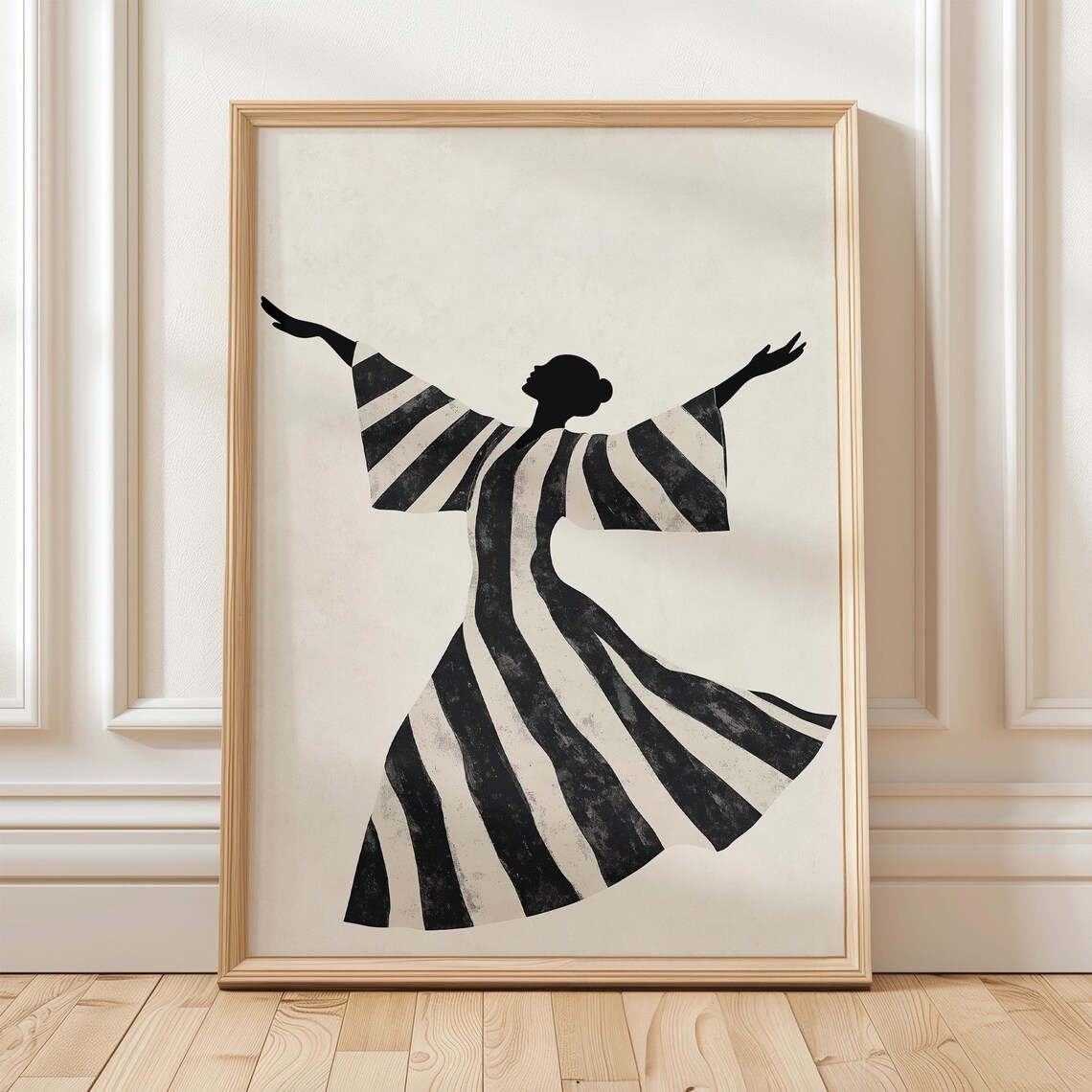 Abstract Dancer In Striped Dress, Minimalist Dance Art