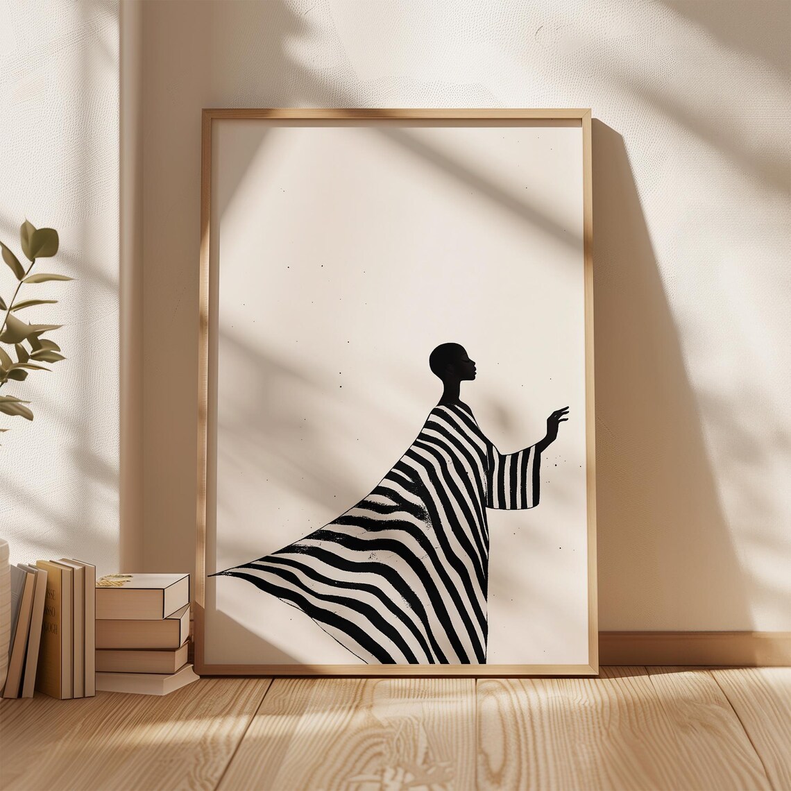 Woman in Profile with Flowing Striped Dress Minimalist Art Poster - Image 5