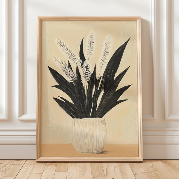Minimal Plant Wall Art Modern Botanical Print Neutral Boho Decor Abstract Poster Scandinavian Greenery
