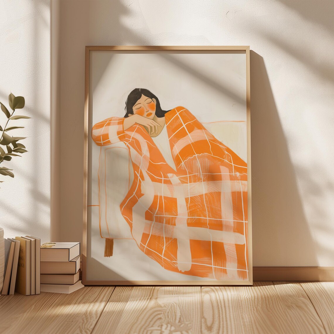 Orange Abstract Woman, Contemporary Minimalist Portrait