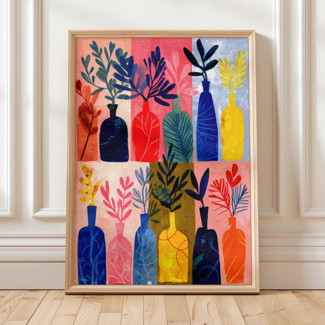 Bold Abstract Vases Art Print, Modern Botanical