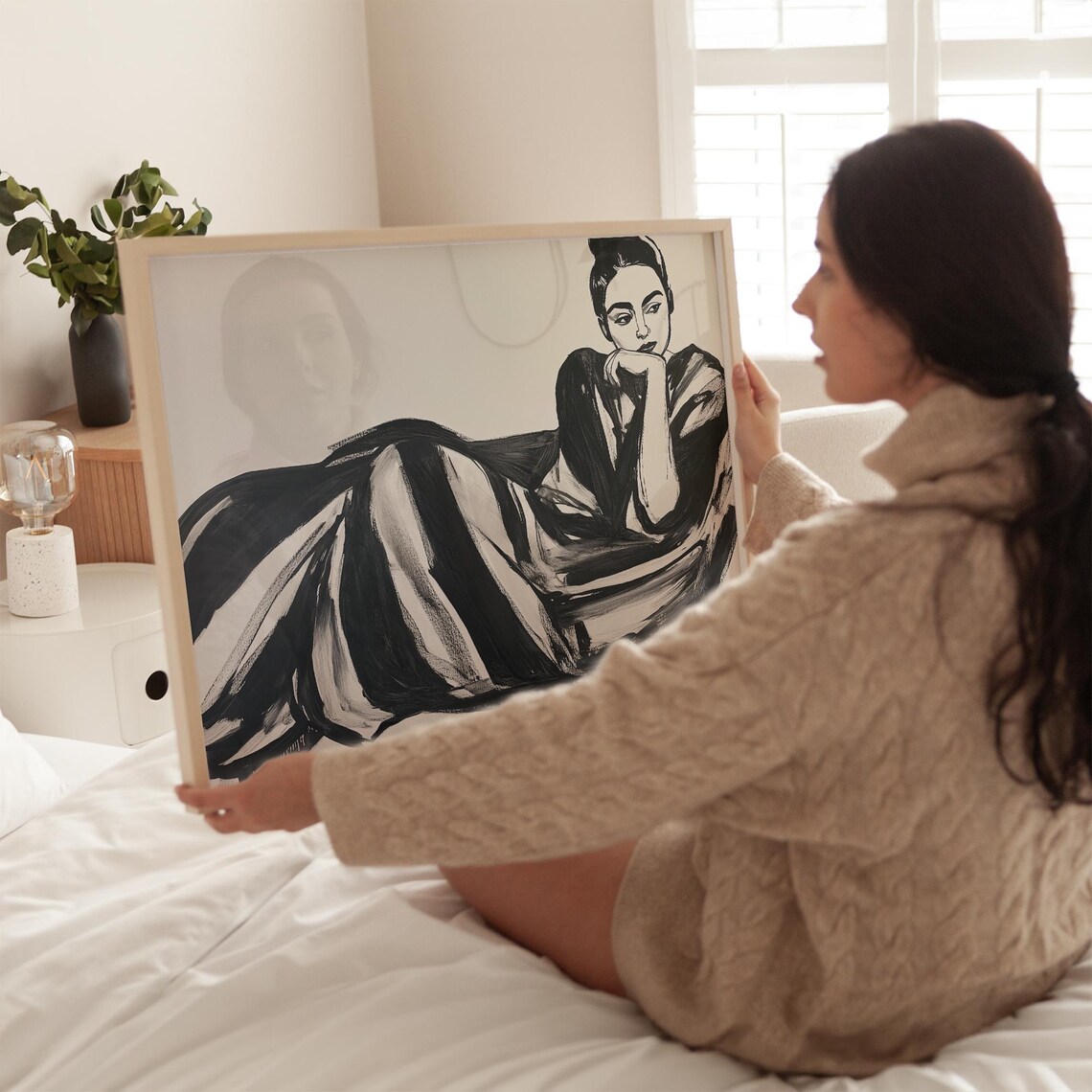Expressive Black White Female Portrait, Fashion Art Print - Image 4