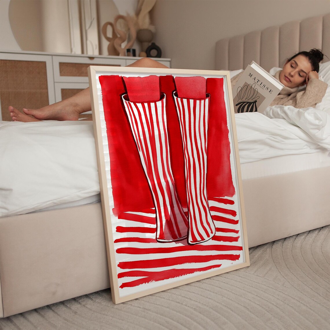 Red Striped Boots, Bold Minimalist Fashion Art - Image 4