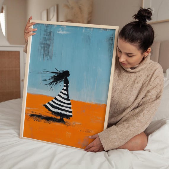 Silhouette Woman In Striped Dress Vibrant Abstract Wall Art Bold Artwork For Modern And Colorful Interiors