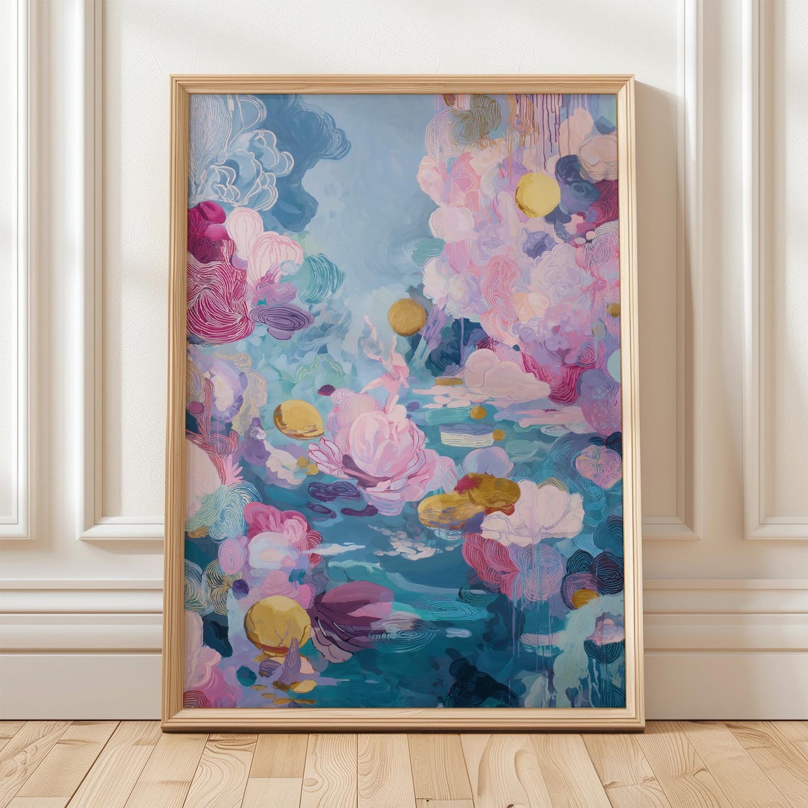 Pastel Abstract Floral Gold Accent Dreamy Modern Painting Poster
