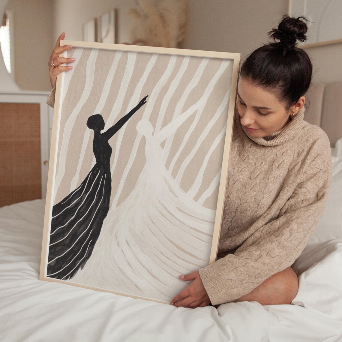 Black And White Figures In Flowing Dresses, Minimalist - Image 4