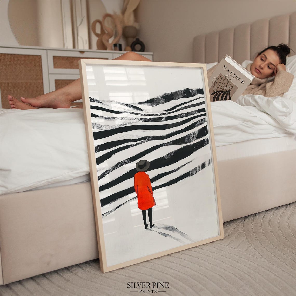 Minimalist Abstract Landscape Print Black And White Art Modern Wall Art Red Coat Artwork Mountain Art - Image 5