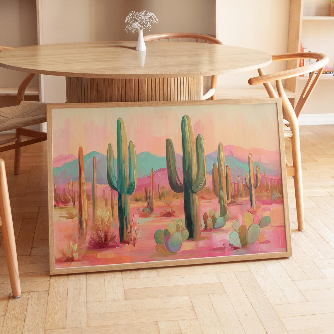 Desert Cactus Sunset Poster, Southwestern Landscape