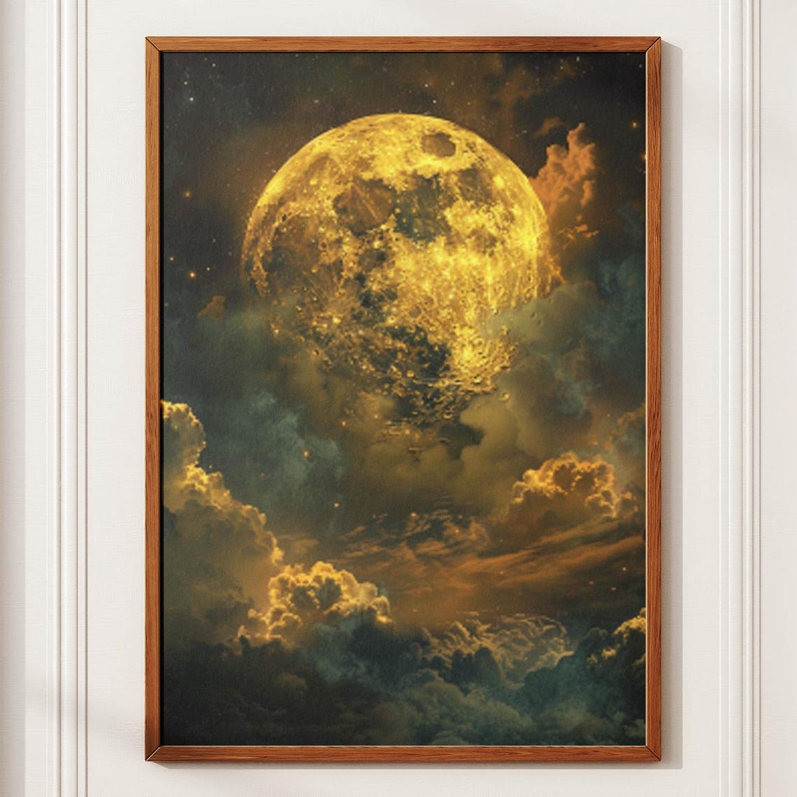 Giant Golden Moon Behind Dark Storm Clouds Moody Night Poster