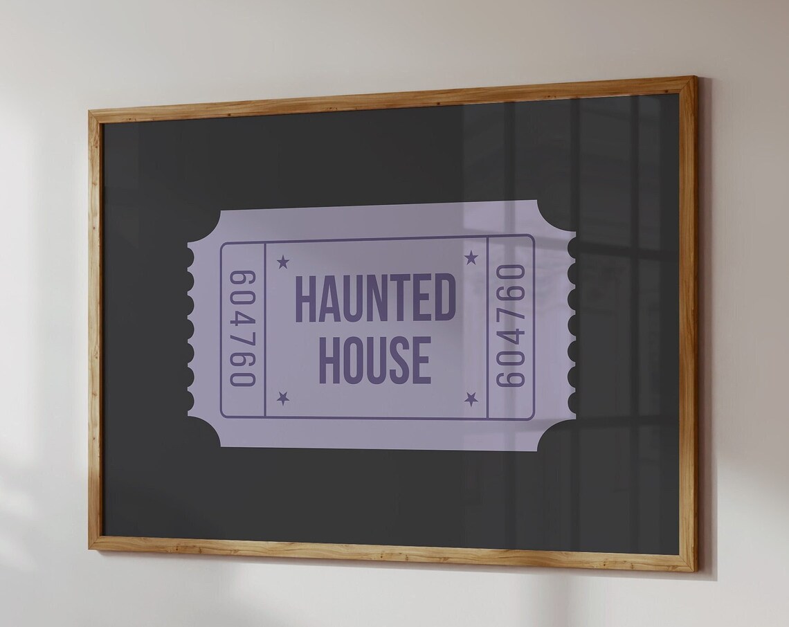 Haunted House Ticket Stub Purple Halloween Spooky Art Poster