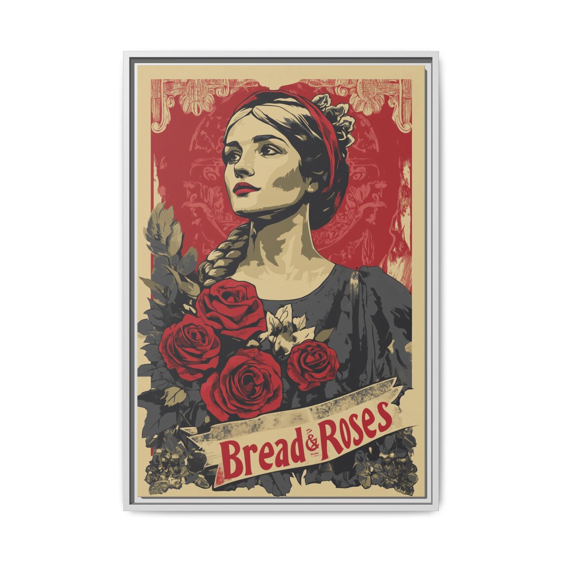 Bread and Roses Vintage Feminist Protest Red Rose Art Poster