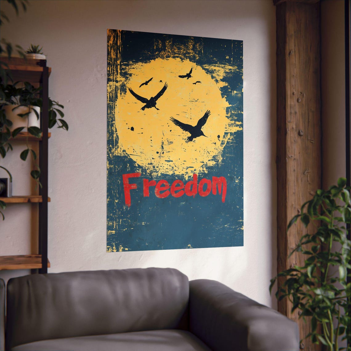 Freedom Birds Soaring Sun Grunge Vintage Statement Art Poster - Image 3