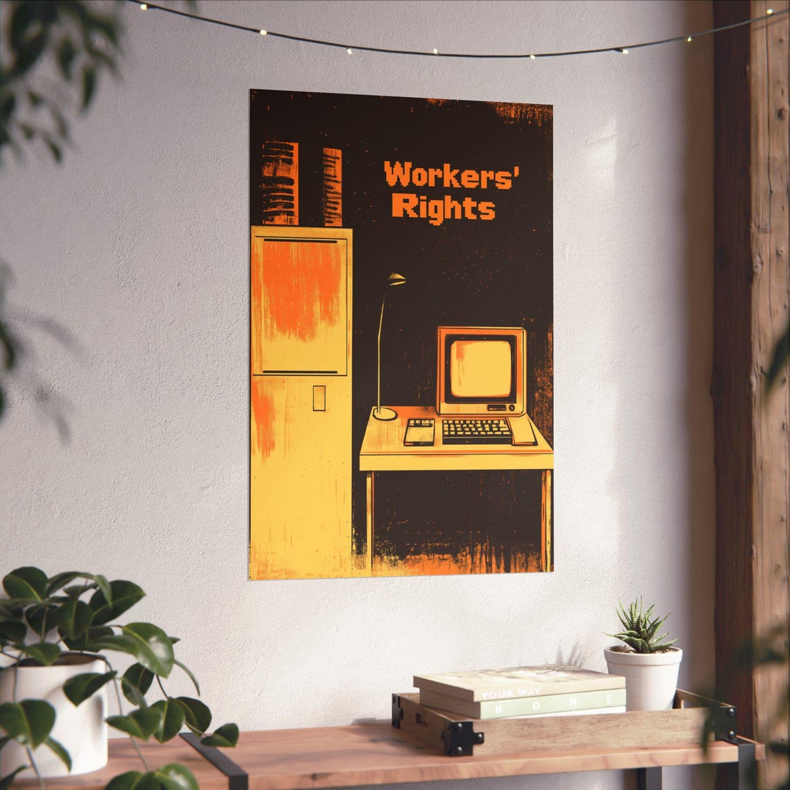 Workers Rights 8 Bit Pixel Art Retro Computer Desk Protest Poster - Image 3