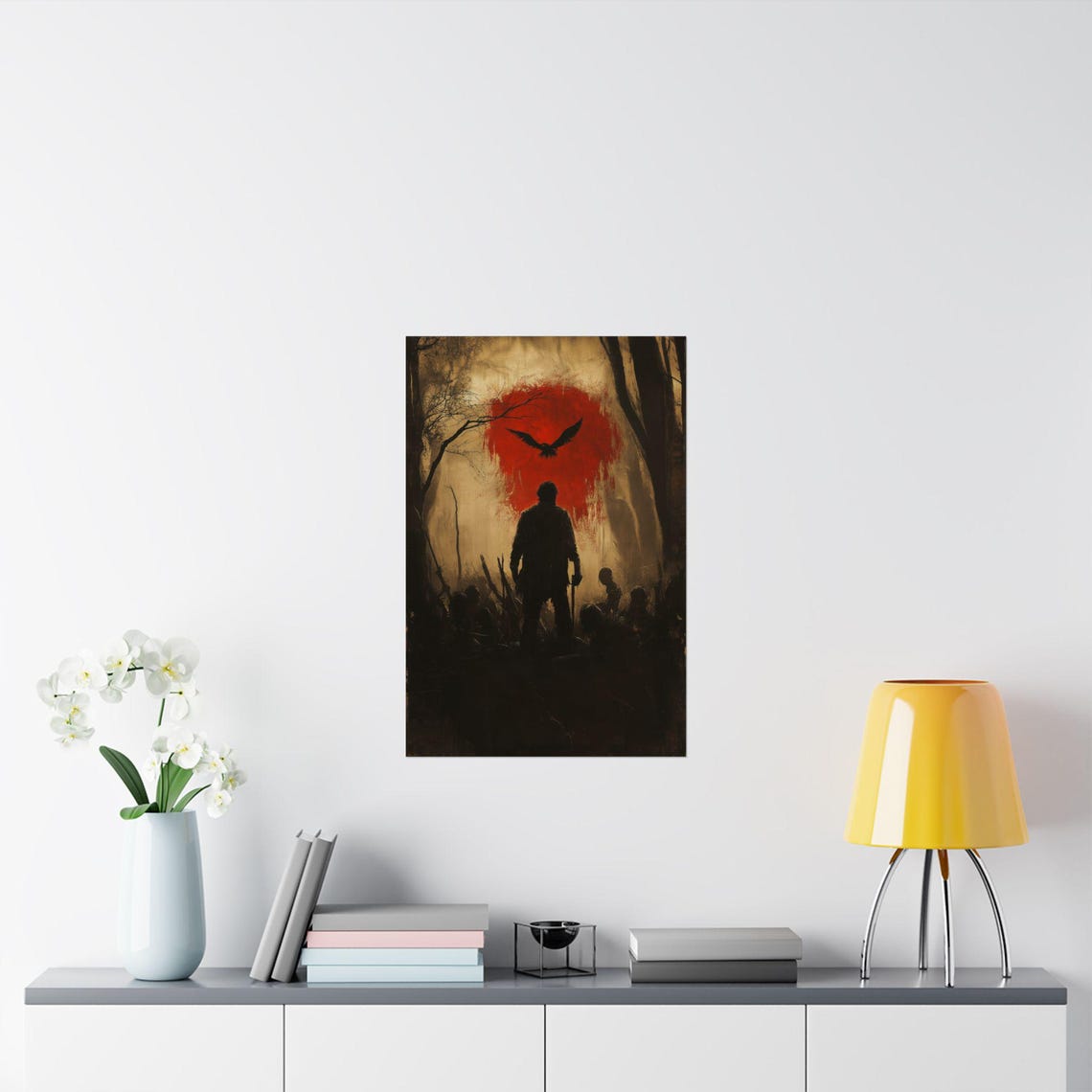 Spooky Season Dark Forest Figure Red Moon Raven Halloween Poster - Image 2