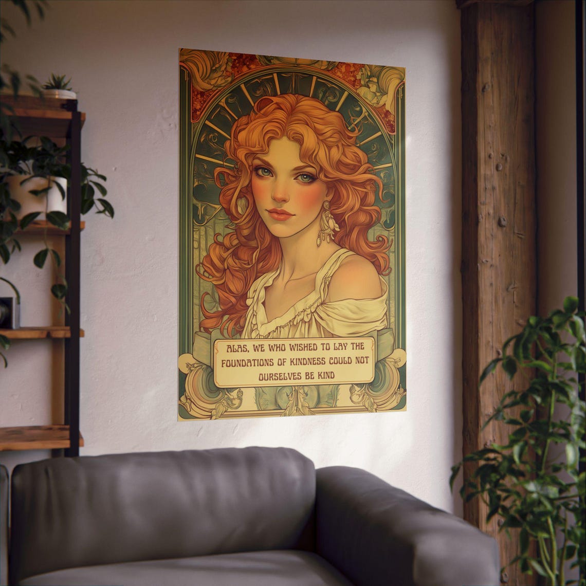 Bertolt Brecht Kindness Quote Art Nouveau Red Hair Woman Poetry Poster - Image 2