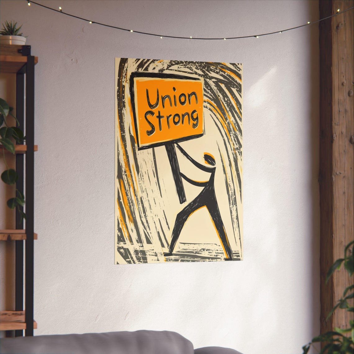 Union Strong Worker Holding Sign Labor Union Sketch Protest Art Poster - Image 3