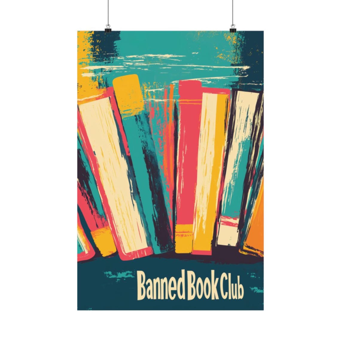Banned Book Club Colorful Retro Book Spines Library Art Poster