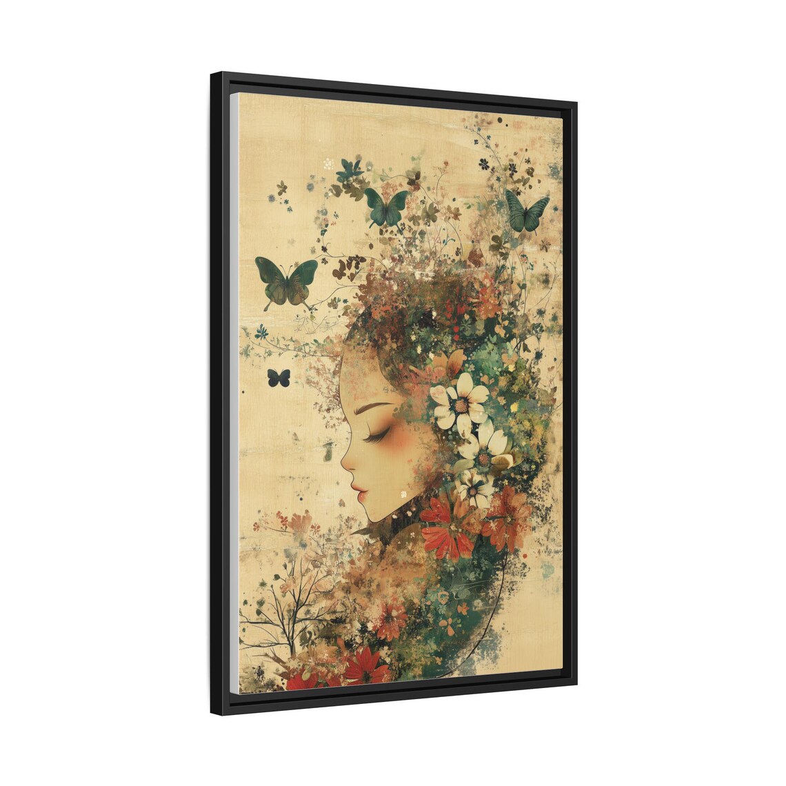 Woman Among Wildflowers Butterflies Vintage Botanical Poster - Image 3