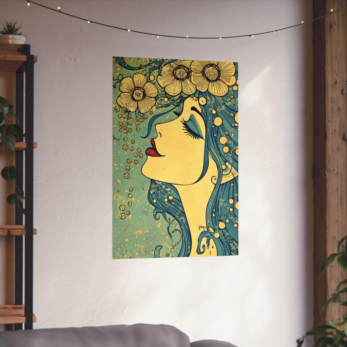 Art Nouveau Woman Profile Flower Crown Dreamy Floral Beauty Art Poster - Image 3