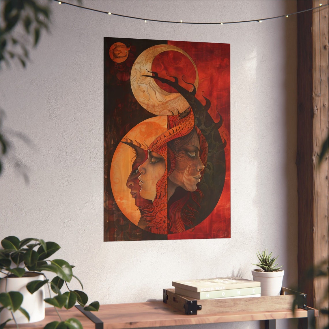 Three Intertwined Minds Surreal Faces Dark Abstract Art Poster - Image 4