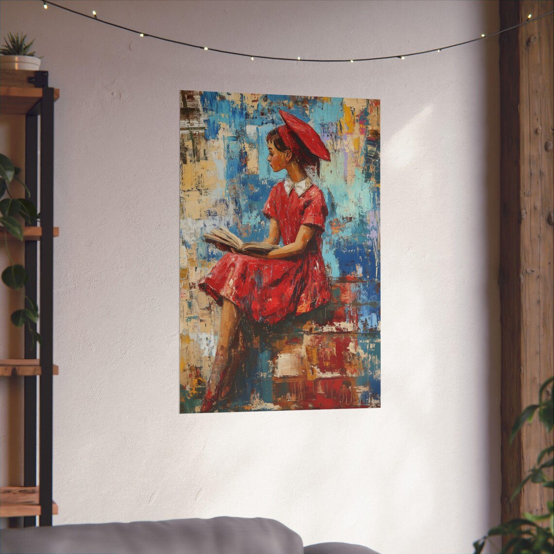 Beautiful Girl In Red Dress Reading Book Impressionist Art Poster - Image 3