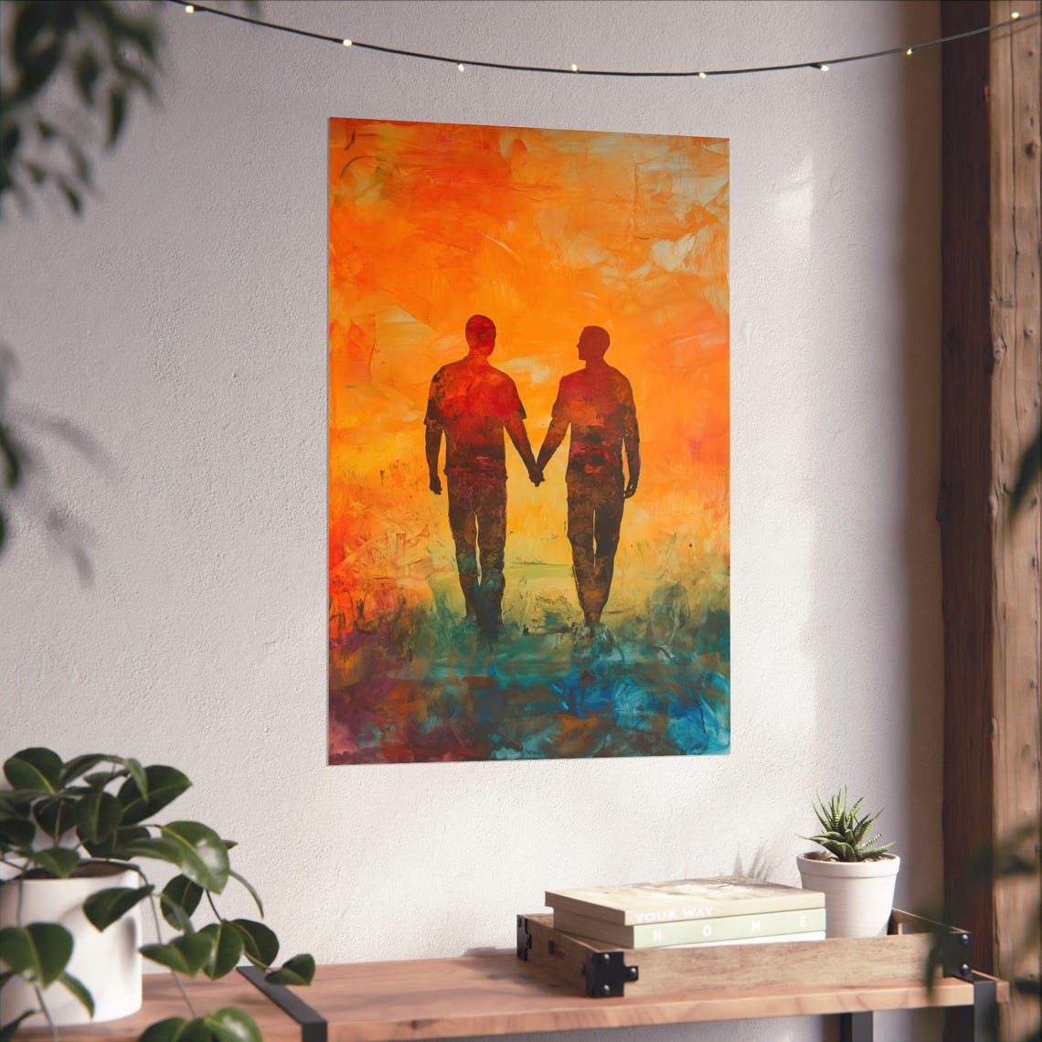 Two Men Holding Hands Sunset Painterly Love Tender Art Poster - Image 4
