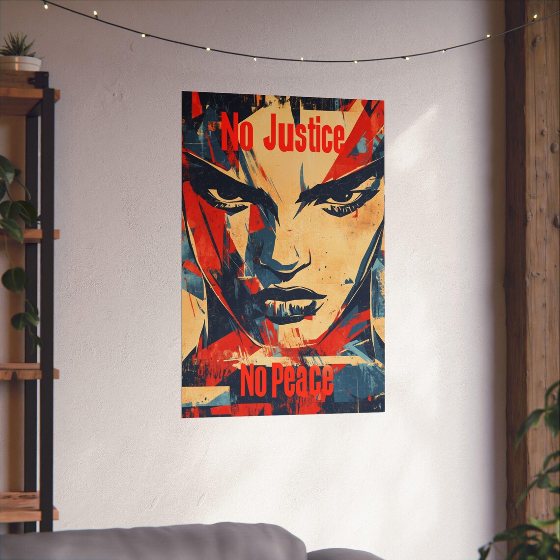No Justice No Peace Woman Portrait Pop Art Activism Statement Poster - Image 4