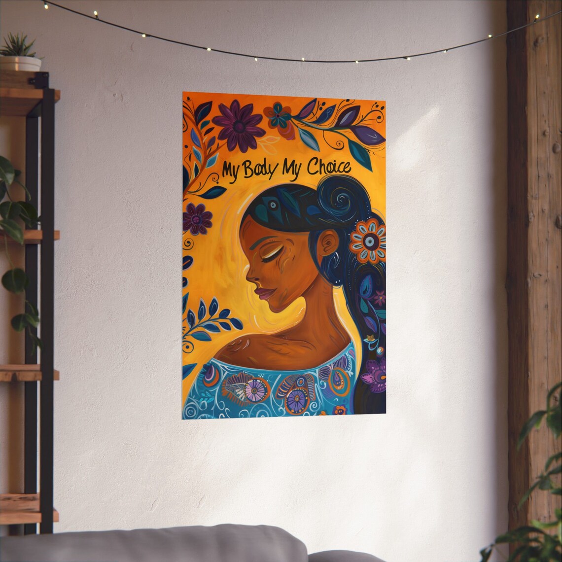 My Body My Choice Feminist Floral Folk Art Woman Portrait Poster - Image 3