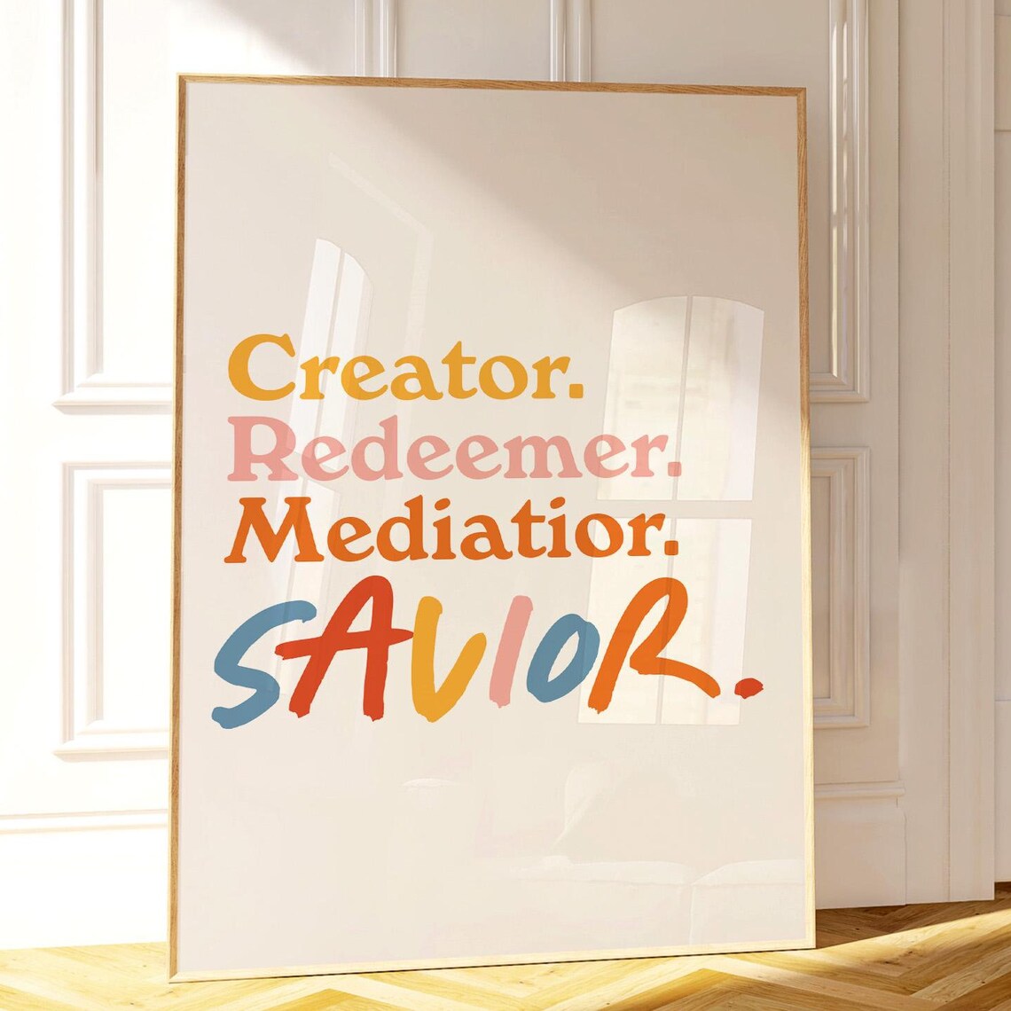 Names of Christ Creator Redeemer Savior Colorful Christian Poster Gift