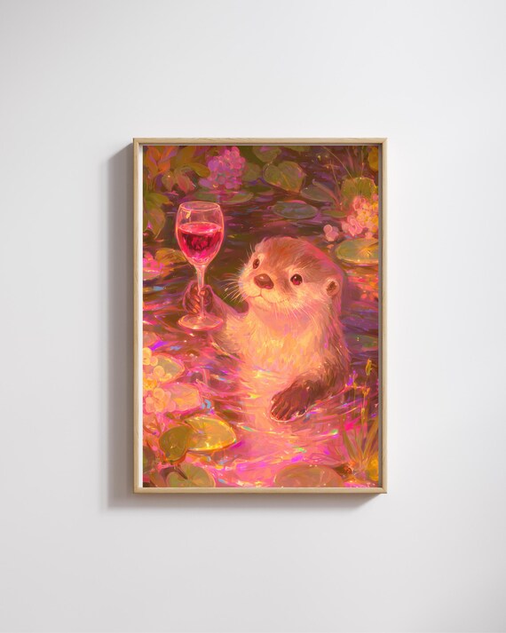 Otter Wine Poster Posterfunny Kitchen Wall Artkitchen Or Bar Decorcute Pet Lover Giftcozy Gift