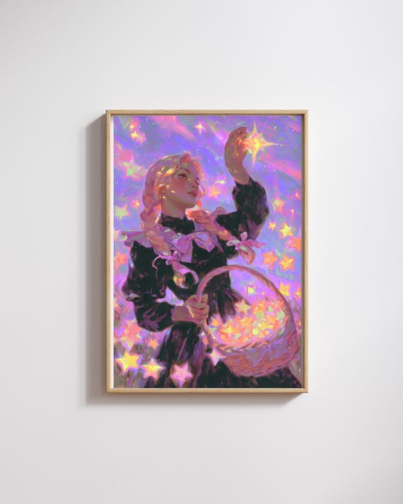 Fantasy Art Print Girl Starsdreamy Collecting Starsholiday Gift For Star Lovers Magical Soulsunique Gif