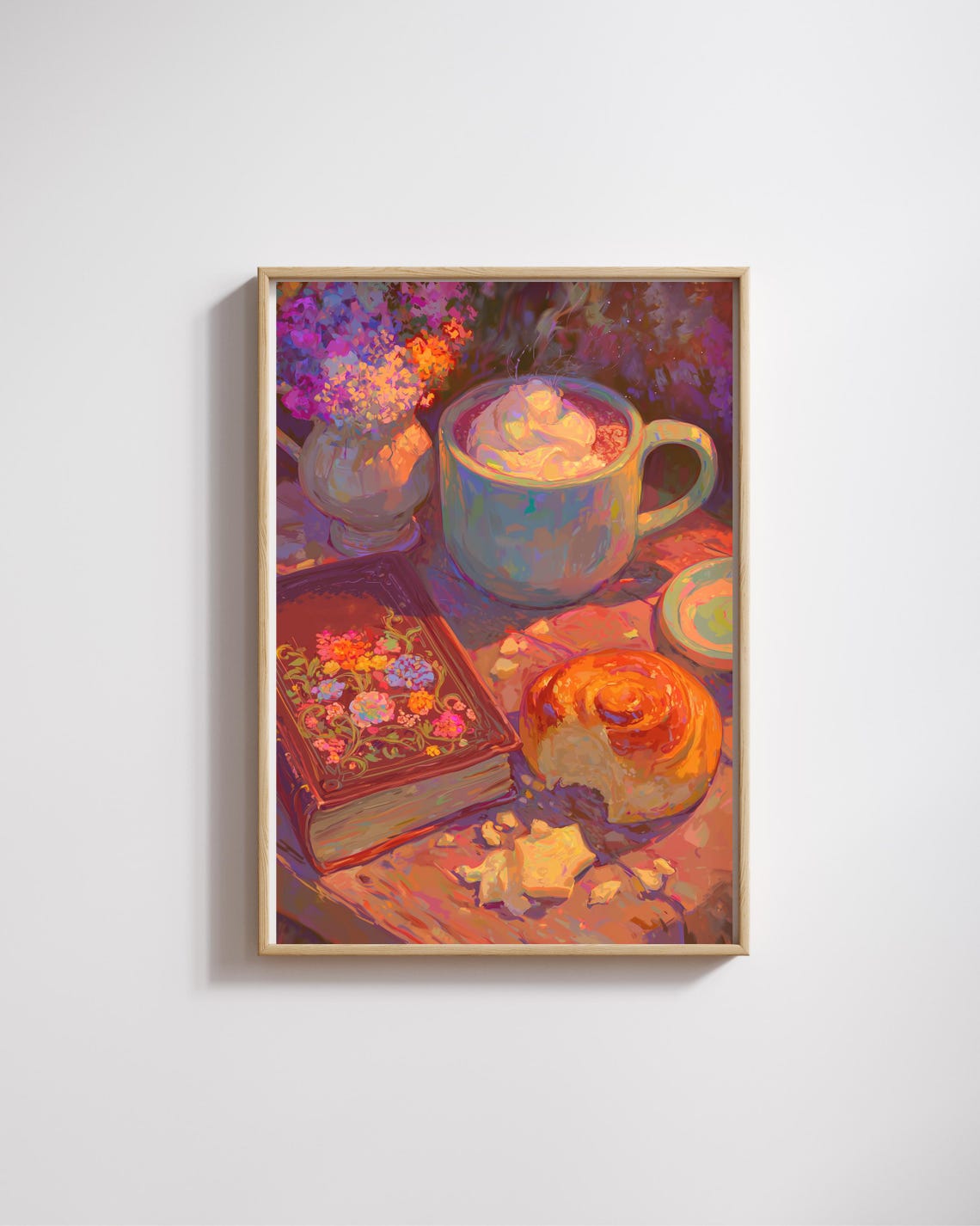Cozy Autumn Coffee and Book Still Life Cottagecore Painting Poster
