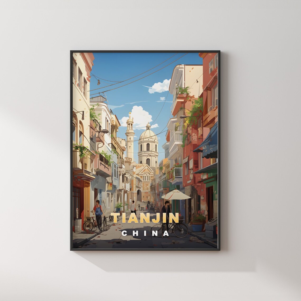 Tianjin China Old Street Bicycles Domed Landmark Travel Poster - Image 2