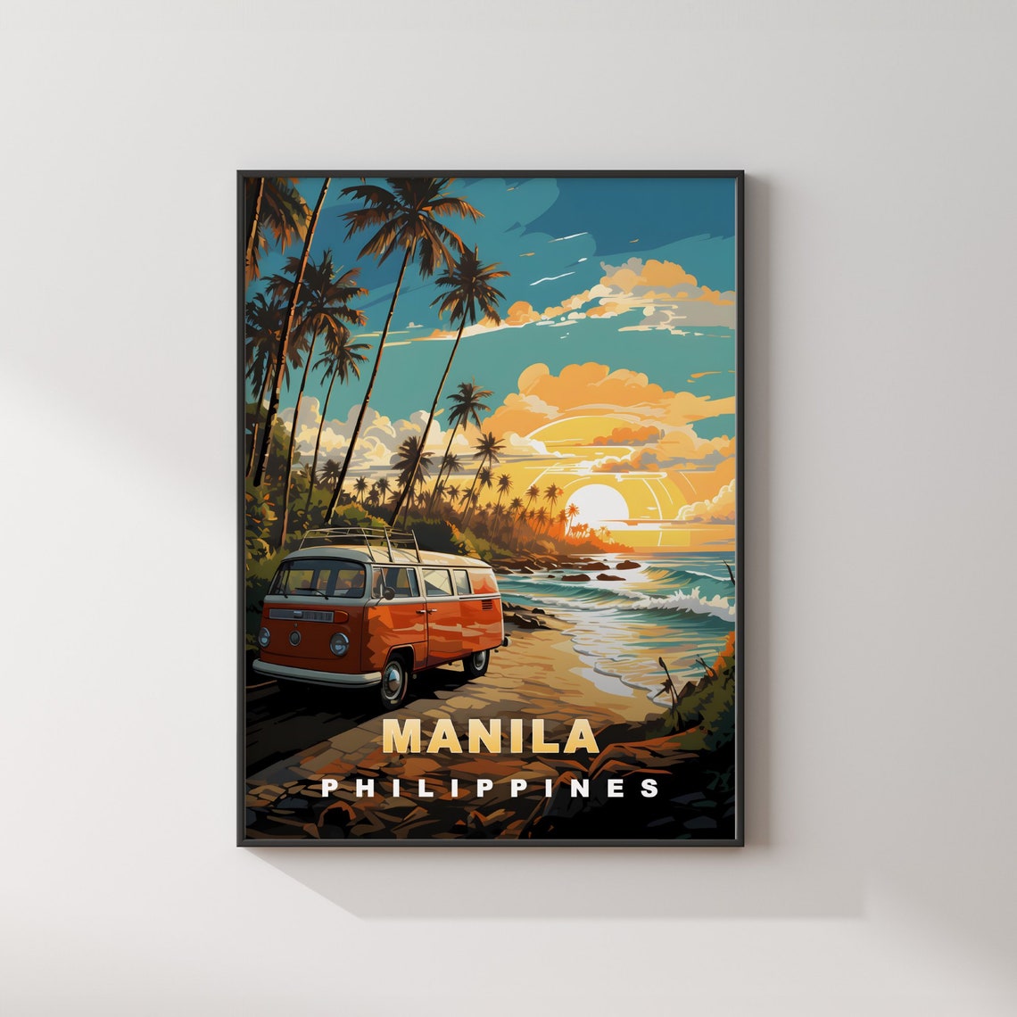Manila Philippines Sunset Beach Camper Van Retro Travel Poster - Image 2
