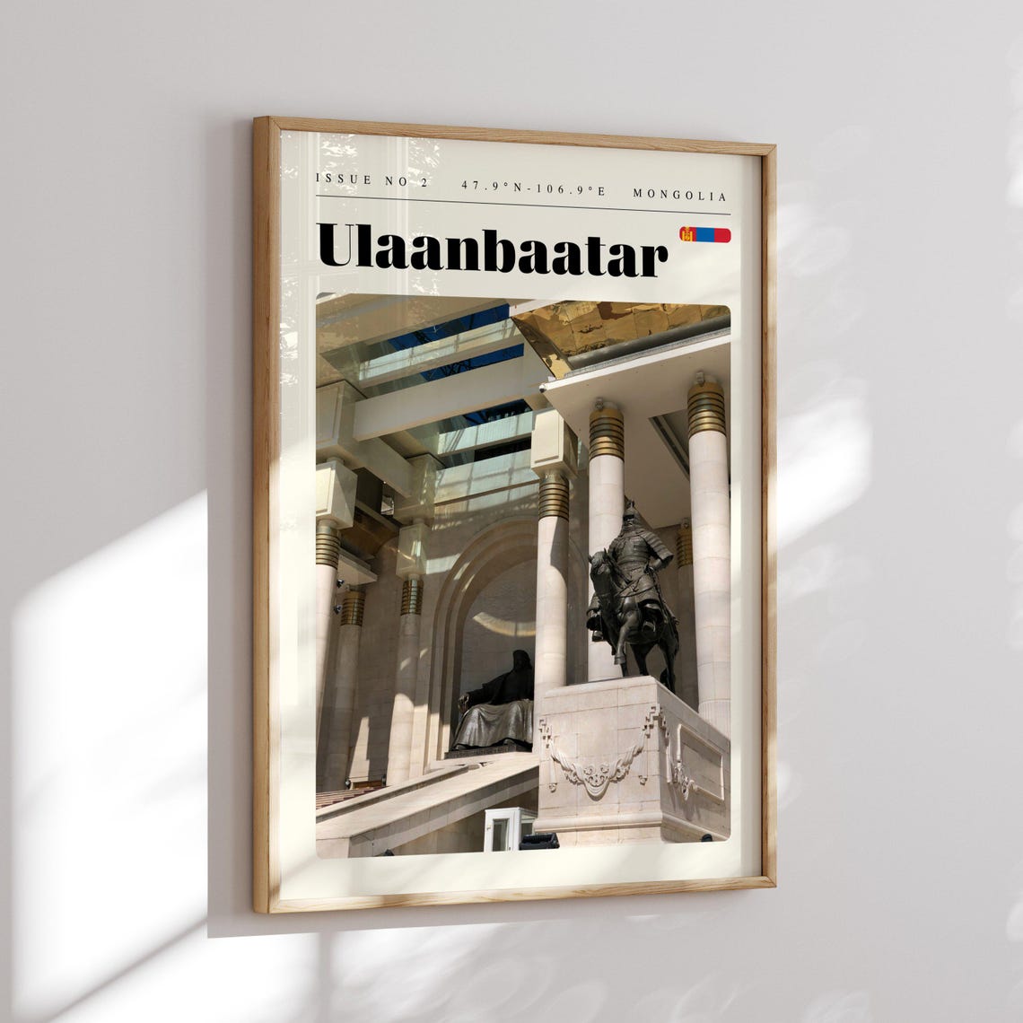 Ulaanbaatar Mongolia Vintage Travel Poster Genghis Khan Statue - Image 2