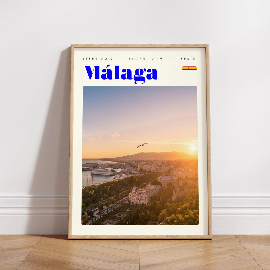 Málaga Sunset Bay Harbor View Spain Coast Vintage Travel Poster - Image 3