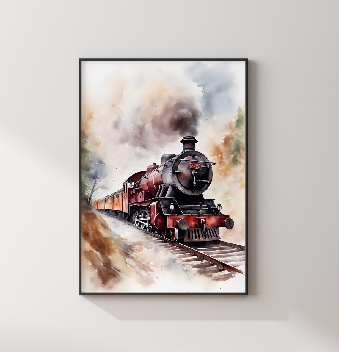 Red Steam Train Watercolor Locomotive 5972 Railway Art Poster - Image 2