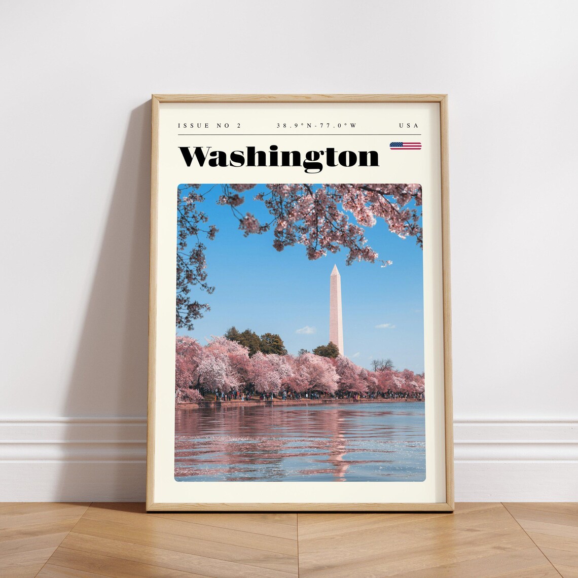 Washington DC USA Vintage Travel Poster Cherry Blossoms Monument - Image 3