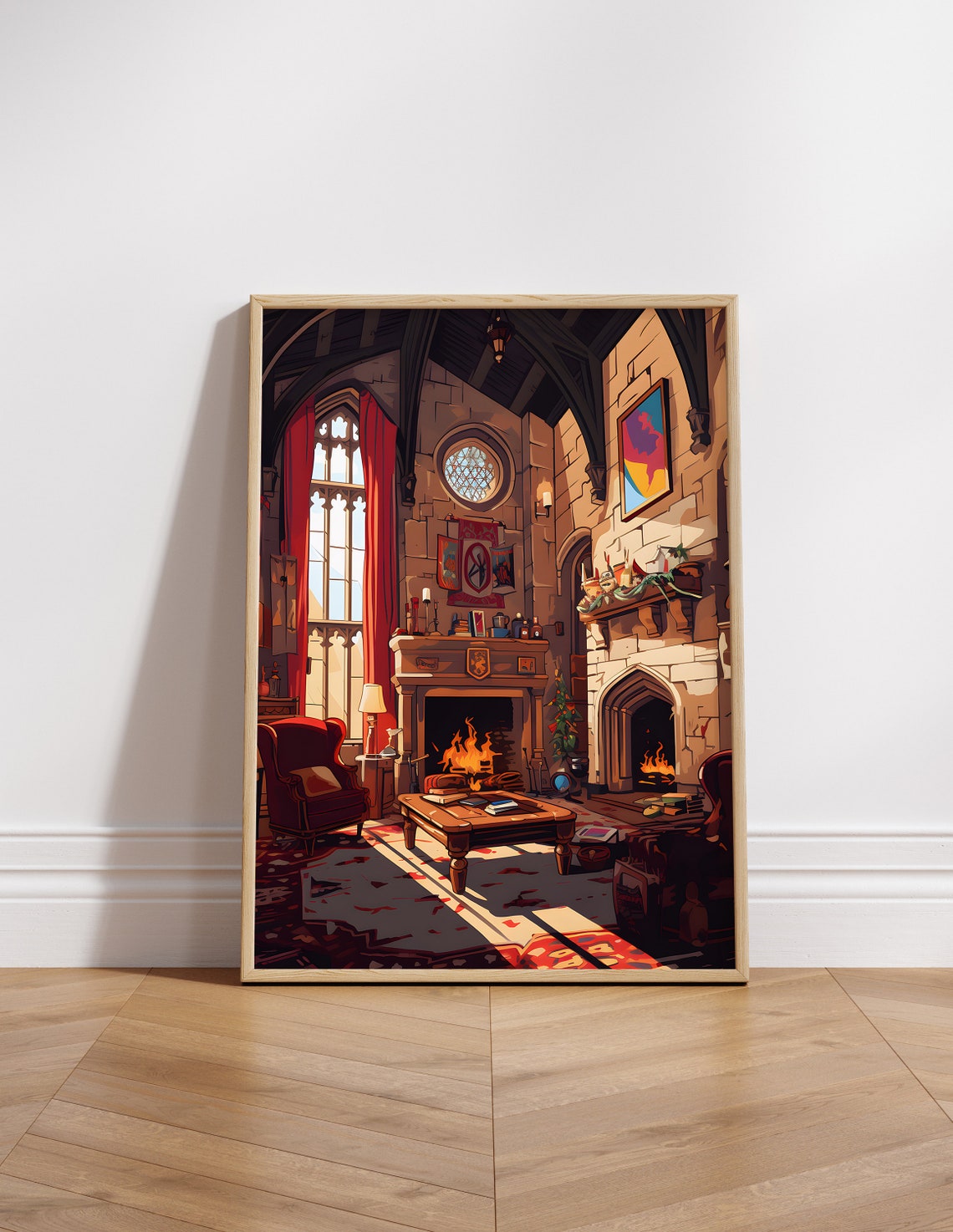 Gryffindor Style Fireplace Common Room Red Fantasy Art Poster