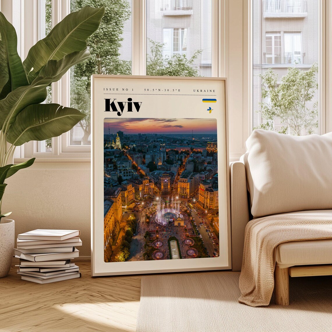 Kyiv Ukraine Maidan Square Independence Dusk City Lights Travel Poster
