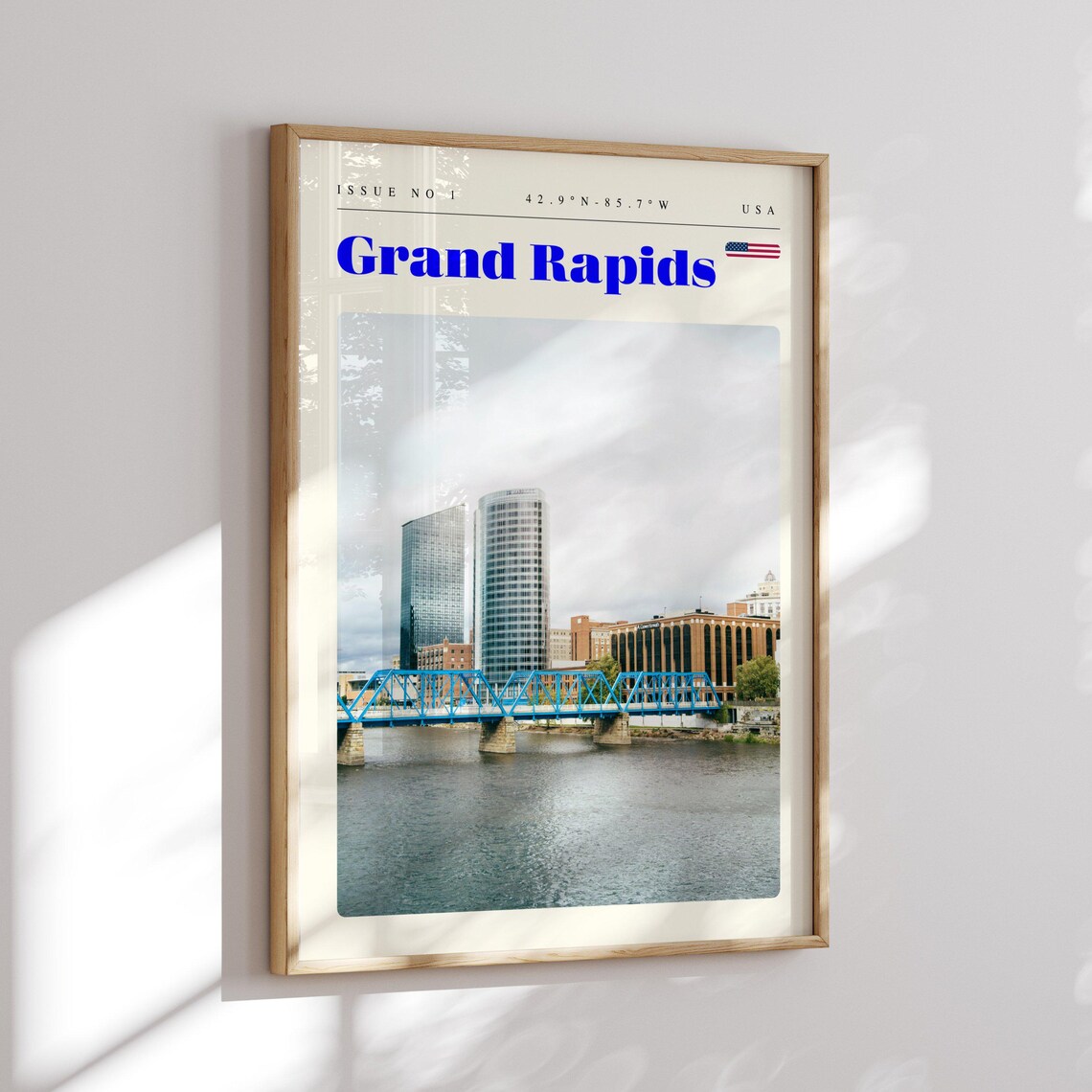 Grand Rapids USA Blue Bridge River Skyline City Travel Poster - Image 2