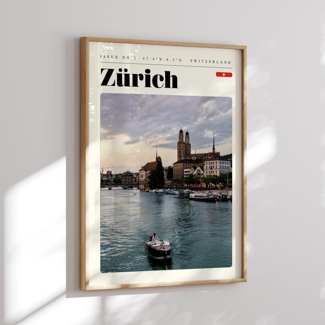Zurich Switzerland Grossmunster Limmat River Evening Travel Poster - Image 2