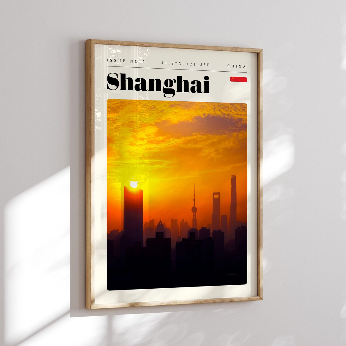 Shanghai China Vintage Travel Poster Golden Sunset Skyline Glow - Image 2