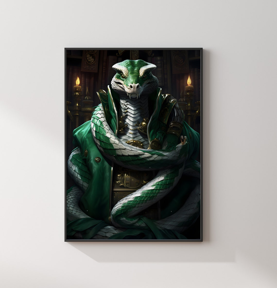 Slytherin Style Serpent Portrait Emerald Robes Fantasy Art Poster - Image 2