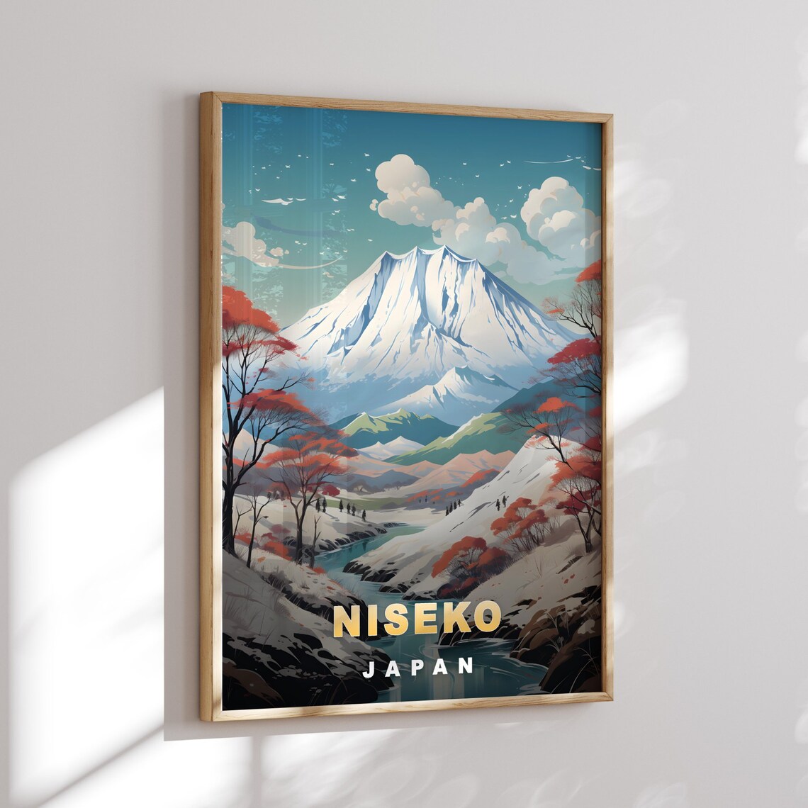 Niseko Japan Snowcapped Peak Autumn Foliage Retro Travel Poster - Image 3