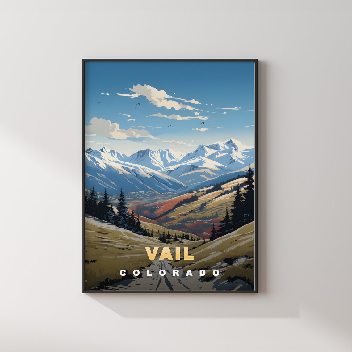 Vail Colorado Mountain Peaks Autumn Valley Retro Travel Poster - Image 3